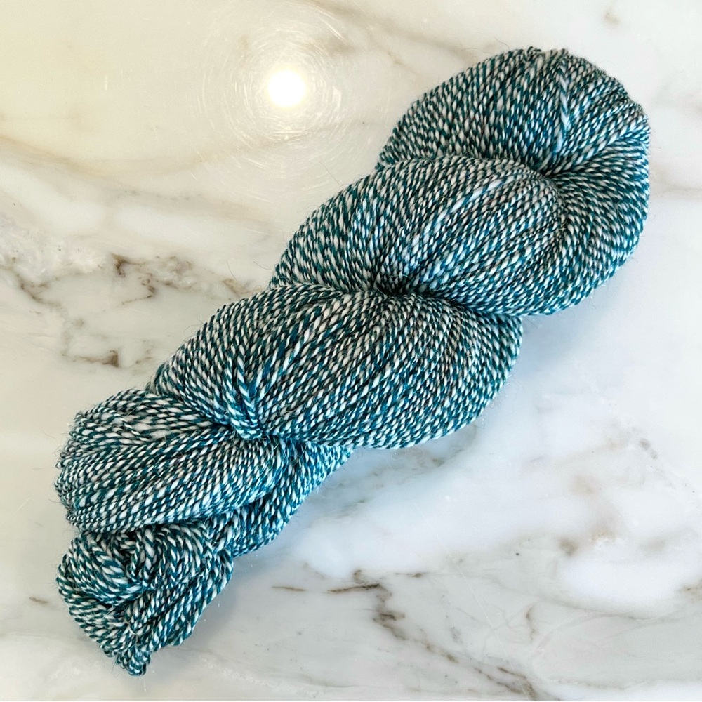 Handspun Merino Wool & Rainbow Nylon Fine Weight Yarn in Pine